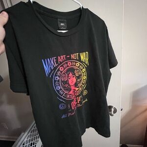 Obey Black T-Shirt with Colorful Make Art Not War Design
